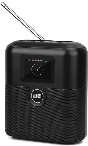 August MB330 Radio Portatile DAB+ Ricaricabile, Radio DAB FM con RDS, 60 Preselezioni, Altoparlante Bluetooth, AUX da 3,5 mm, Doppia Sveglia e Display LCD - Nero