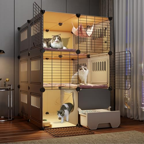 DELURA 3-Stöckiger Katzenkäfig für Den Innenbereich,Herausnehmbare Zwinger,Abnehmbarer Wirecat-Laufstall,Großer übungsplatz,Ideal für 1–2 Katzen
