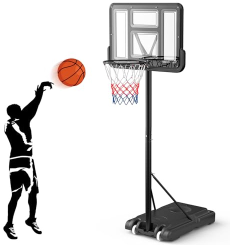 Outdoor Basketball Hoop, Portable 10ft Basketball Hoop Net Set with 110x75cm Backboard Professional Basketball Stand with Wheels for Adults and Children Backyard Indoor, Adjustable High128CM-305CM