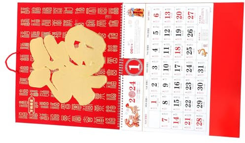 AOKWAWALIY 2024 Segenscharakter-wandkalender Jährlicher Wandplaner Tageskalender Zum Traditioneller Chinesischer Hängekalender Chinesischer Wandkalender Papier Büro Zerreißbar China Daily