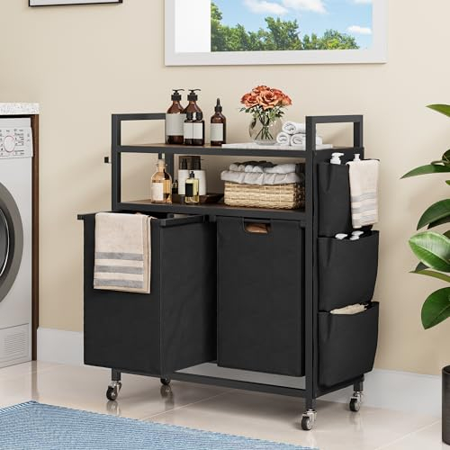 YITAHOME Panier à linge industriel avec étagères, panier à linge avec 2 sacs amovibles et trieur à linge pour salle de bain, chambre à coucher, buanderie, dortoir
