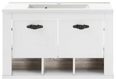 Furn.Design Waschbeckenunterschrank MIT Waschbecken in weiß Pinie/Oslo Pinie Landhaus Badschrank Unterschrank Waschtisch Waschplatz hängend 81 x 56 cm Rovola (Waschtisch 2)
