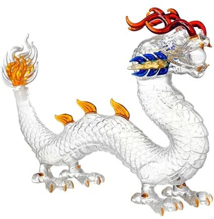 BURLOE Dragon Decant Set, 1000 Ml/33Oz Drinking Decanter Made of Clear Glass Chinese Zodiac Animal Whiskey Dragon Carafe Wine Donor Can Be Personalized,Clear