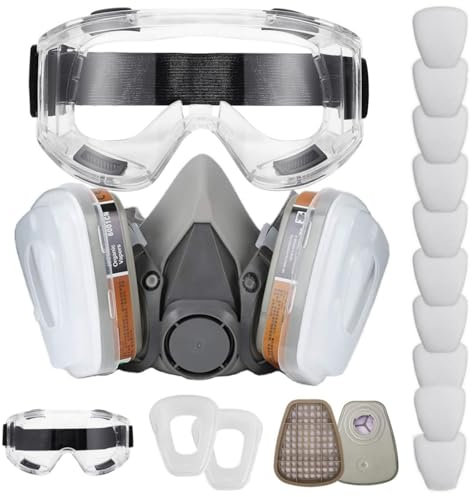 ANUNU Respirator Mask with Filters, Reusable Dust Respirator with Safety Glasses for Painting, Dust, Chemical, Woodworking, Epoxy Resin
