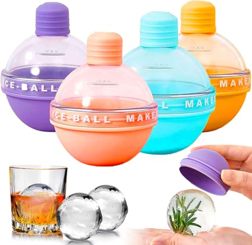 4 Pièces Grand Moule à Glaçons en Silicone pour Whisky, Moule à Glaçons Boules Rond, Ice Ball Maker Pour Boule De Glace Au Whisky Pour Boissons, Cocktails, Vin, Jus