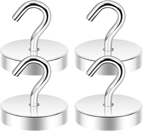 Neosmuk Ganchos magnéticos, 40 kg, extra fuertes, ganchos magnéticos para camping, taller, taquilla, percheros con imán de neodimio para exteriores y accesorios de crucero, color plateado, 4 unidades