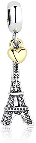 KPERXIS 925 Sterling Silber Eiffelturm Mond Stern Liebe Herz Dangle Charms Armband Diy Schmuck Anhänger Perlen, PY1276,