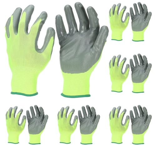 PATIKIL Safety Work Gloves Nitrile Coated, 6 Pair Non-slip Gardening Gloves Seamless Knit Working Gloves with Grip for Women Men Warehouse, Green, Small Size