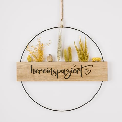 Trockenblumenkranz - Türkranz hereinspaziert - Türkranz Trockenblumen - Willkommensschild (Trockenblumen Senfgelb)
