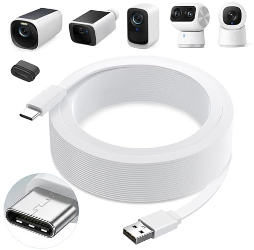 25ft Power Cable for eufy SoloCam S220/S340, C210, Power Extension Cable for eufyCam 3/S330, 3C/S300, Weatherproof Flat Charging Cord for eufy Indoor Cam S350/C220/C210, Indoor Outdoor Use