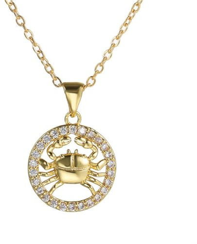 Collana Con Ciondolo Segno Zodiacale Cancro - Oroscopo 12 Costellazioni Collana Con Catena A Clavicola Con Pendente Cavo In Zirconi Intarsiati, Gioielli Astrologici Con Costellazioni Di Fascino,Canc