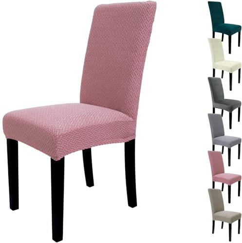 Zindoo Stuhlhussen 6er Set Strukturmuster Stretch Stuhlbezug Rosé | Dickes Stretchgewebe, für Küche, Esszimmer, Hochzeit, Familie Dekoration, Abnehmbar, Waschbar, mit Elastischen Fixierbändern