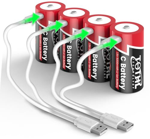 【4 pezzi】 Batteria ricaricabile Baby C USB 2 in 1 al litio C Batterie Cavo di ricarica C Cell Li-ion Battries, LR14 1,5 V C Size Cell Battery Replacement 5000 mWh per luci di inondazione giocattolo (4