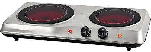 Placa Caliente para Cocinar, Placa Vitrocerámica Eléctrica Doble, Estufa de Camping Doble Portátil, Base de Acero Inoxidable, Dos Quemadores para Todos los Utensilios de Cocina para el Hogar