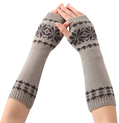 Handschuhe Gefüttert Damen für die Wintersaison, Unterarmwärmer, weihnachtliche Schneeflocken-Handschuhe Braut Ohrringe (Grey, One Size)
