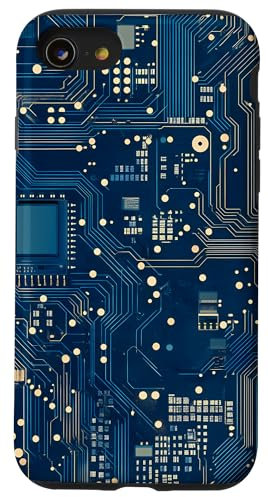 Coque pour iPhone SE (2020) / 7 / 8 Carte mère bleue vintage à pois avec circuit amusant