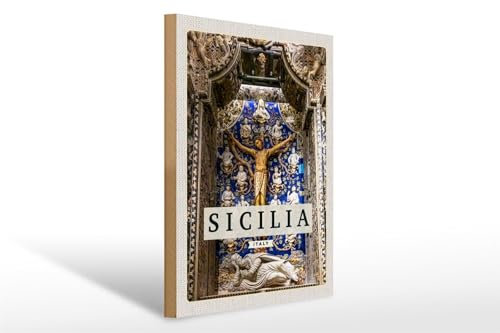 Femer Holzschild Reise 30x40cm Sizilien Italien Christi Jesus am Kreuz
