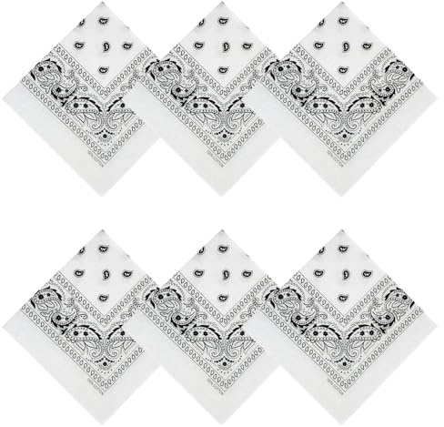 APIGANIZ 100% Cotton Bandanas, 21 x 21 inches, Set of 6 (Basic - White)