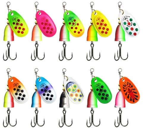 Juego de 10 señuelos para trucha, 5/6/8/9/11 g, cebo de pesca con gancho de altura, cebo de metal duro