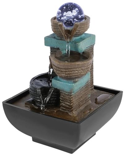 Fontaine à Eau Nouvelle Fontaine d'intérieur de Table avec Boule de Cristal et Fontaine à Cascade de Bureau avec Submersible Silencieux Fontaine en Cascade