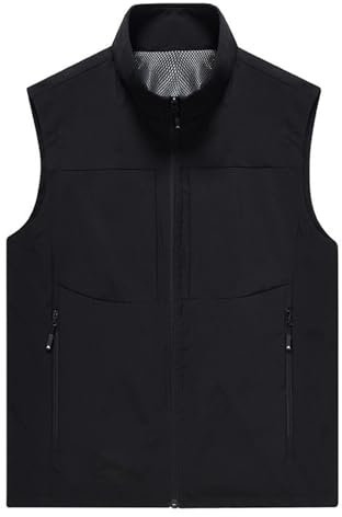 Generisch Herrenwesten, Ärmellose Weste Herren Freizeit Jagdweste Leichte Jacke Multifunktionsweste Outdoor Casual Safariweste Anglerweste Sommer Sportweste Schwarz