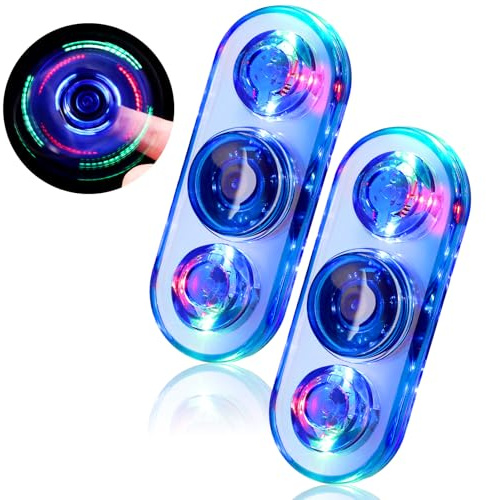 SCIONE Set da 2 Fidget Spinner LED per Bambini & Adulti – Trottola luminosa antistress, giocattolo sensoriale con 3 modalità, luce al buio. Ideale per feste e regali di compleanno (2x Blu)