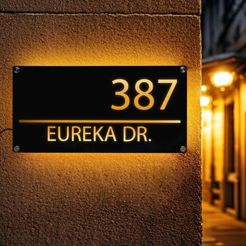 Numero de Maison Exterieur - LED Plaque Maison Personnalisée avec Numéros de Maison, Adresses, Noms de Rue - Moderne Acrylique Decoration Maison Idéale pour Maisons, Hôtels, Appartements et Magasins