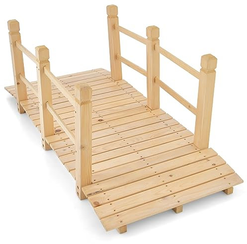 RELAX4LIFE Puente de Madera de Cedro Carbonizada con Barandilla, Puente para Estanque, Jardín y Patio, Decoración Jardín, Carga 100 kg, 150 x 67 x 55 cm (Natural)