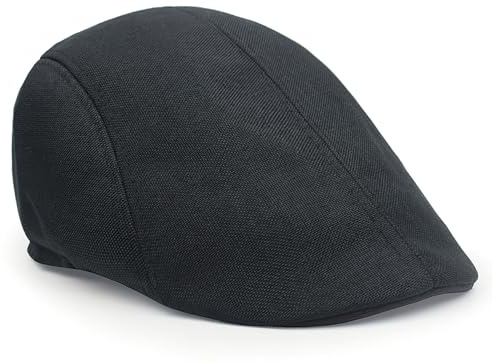 Anei Mens Tweed Flat Cap, Newsboy Cap, Adjustable Fashion Newsboy Beret Hat, Driving Cabbie Flat Hat, Cambridge Hunting Hats for Men, Duckbill Cap-Black