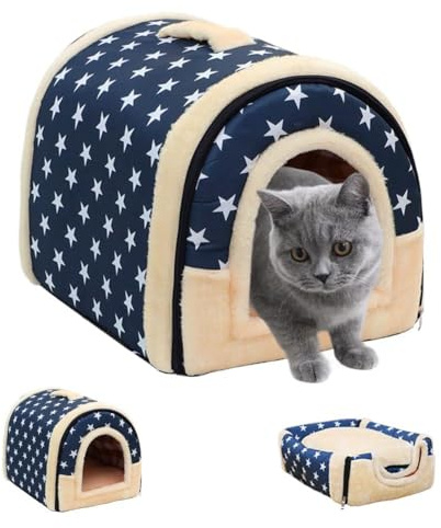 Umllpet Plüsch Katzenhaus, Katzenhöhlenbett mit Flauschiges, Plüschkissen Weiches und Flauschiges Katzenhaus, Klappbar Katzenbett Höhle für Kaninchen Meerschweinchen, Kätzchen unter 2.5 kg, 35x32x28cm
