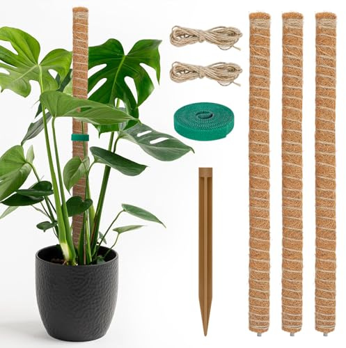 TLAZZ 54 Inch Moss Pole, 3 Pack 16 Inch Moss Poles Monstera Plant Support, Moss Poles for Climbing Plants Indoor, Coir Plant Pole Sticks Support Stakes for Potted Plants, Pothos, Philodendron