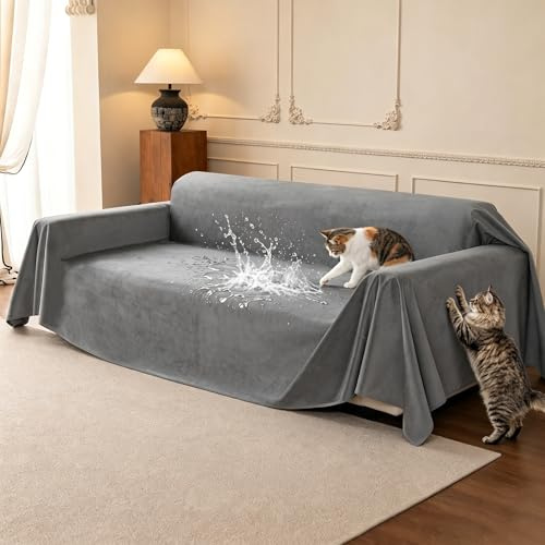 Loiion Waterproof Sofa Cover Anti Scratch Couch Protector Grey 300x180cm
