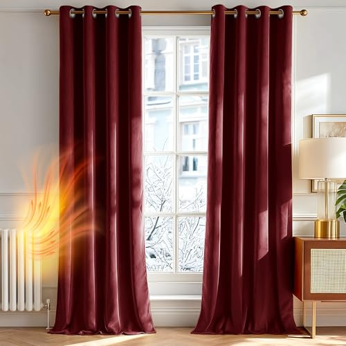Deconovo Samtvorhang Blickdicht Gardinen mit Ösen Velvet Vorhänge Samt Verdunkelungsvorhang für Wohnzimmer Schlafzimmer Vorhang Verdunkelung, H214 x B140 cm, Weinrot, 2er Set