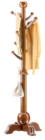 ACLFF Perchero de Pie, Perchero de Madera Resistente con 7 Ganchos, Perchero de Pasillo, Altura de 183 cm, Capacidad de 95 kg, para Entrada, Pasillo, Dormitorio o Recibidor, Color Nogal
