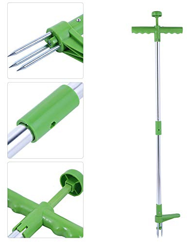 Dioche Portable Long Handle Weed Puller Stand Up Weeder Tool for Garden Lawn - Aluminum & Plastic Root Killer Remover for Removing Thistles, Dandelions, Crabgrass