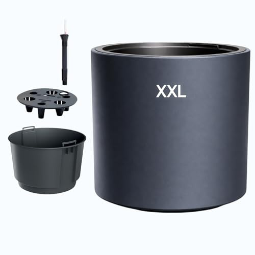 MELTOM Selbstbewässerungstopf Pflanzkübel XXL Ø47,5x44 cm Anthrazit | Pflanzkübel 74 L / Pflanzeinsatz 30 L mit Griffen, Wasserspeicher & Wasserstandsanzeige – UV-beständig, innen & außen