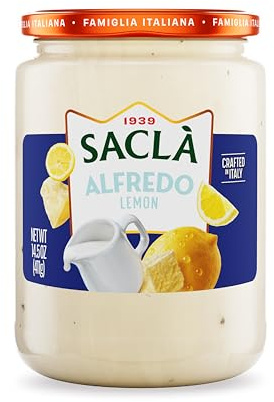 SACLA Alfredo Pasta Sauce with Lemon | Creamy Italian White Pasta Sauce with Cheese & Lemon | 14.5 oz Glass Jar | Imported from Italy | Non-GMO, Ready-To-Serve