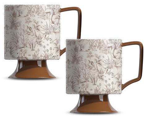 2er-Set 400ml Kaffeebecher Premium Porzellan Kaffeetasse mit hohem Fuß | Braun Trinkbecher mit Henkel Geschenk Keramiktasse Vintage-Blumen-Keramikbecher, Restaurant-Dekoration, Spülmaschine