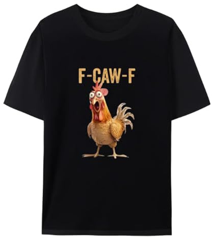 F-CAW-F Rolig kyckling t-shirt, citat meme t-shirt, kyckling skrik humor kortärmad rund hals bomull t-shirts, S-3XL, X-large, L