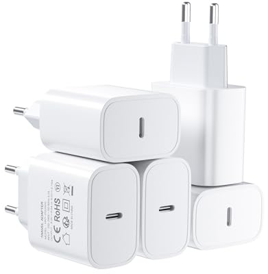 5-pack 25 W USB-C-adaptrar, USB-laddare kompatibel med iPhone 16/15/14 Plus/Pro Max/13/surfplattor, PD 3.0-laddningsportens strömadaptrar (kablar ingår ej)