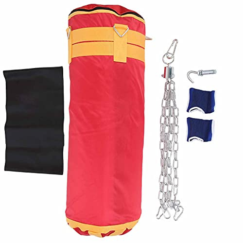 AJUNJIIL Saco de de Boxeo, para niños, Saco de Boxeo Colgante de 80 cm con Cadenas, Gancho de Cadena, guardamanos, Equipo de Entrenamiento, Equipo de Artes Marciales, Saco Pesado