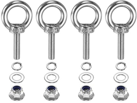 PATIKIL 4 Piezas Perno De Ojo Con Hombrillo M5 X 20 Mm Anillo De Elevación | En Acero Inoxidable 304, Con Tuercas De Seguridad De Brida Arandelas Planas Y Resortes, Para Sujetar Cintas