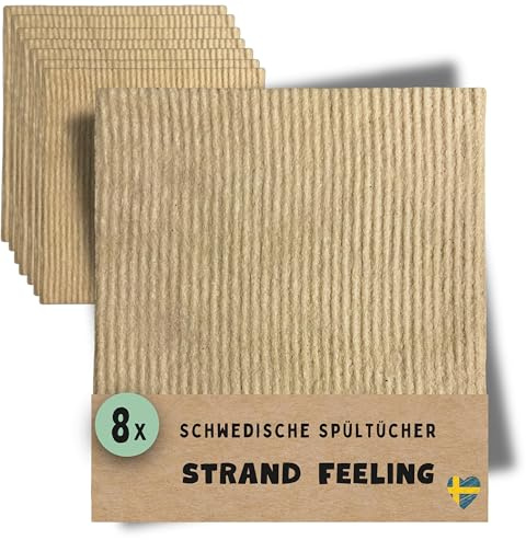 Grünschloss Spüllappen waschbar Beige (8X) – Original Schwedische Spültücher Baumwolle + Zellulose (Die Nicht Stinken) – Natur Schwammtücher Küche, Abwaschlappen Bunt & Putzlappen Strandfeeling