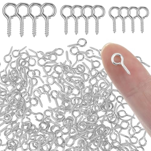 Jeffdad 300 Stück Mini Ösenschraube Schraubösen Klein Metall Ringschrauben Silber Ösenschrauben Hering Ösenstifte 8mm 10mm 12mm Selbstschneidende Schraube für DIY Anhänger Perlen Schmuckherstellung