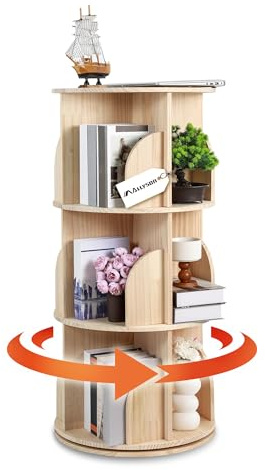 Allyson® Drehbares Bücherregal Kinder 360 Grad 3 Etagen, Kinder Bücherregal Multifunktionales CD Regal für Wohnzimmer & Büro, Bücherschrank Rundes Ordnerregal für Kinderzimmer & Schlafzimmer