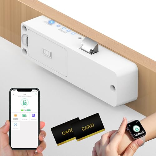Anweller Smart Cabinet Locks, Magnetic Hidden Bluetooth RFID Keyless Cupboard Lock Drawer Lock, Child Safety Baby Proof Cupboard Locks for Children Liquor File Cabinet Cupboard Desk Dresser White