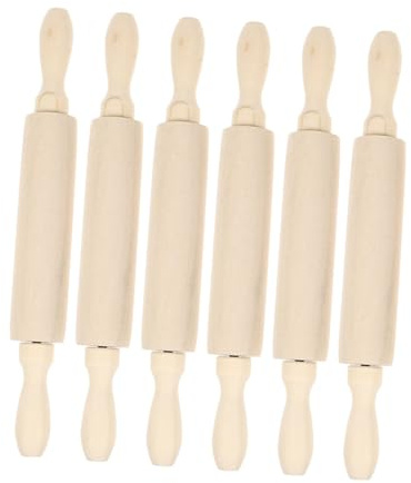 Veemoon Lot de 6 Mini Rouleaux à Pâtisserie Jouets en Bois Naturel, Surface Lisse, Légers et Sûrs pour Garçon et Filles, Ustensiles Cuisine en Bois pour Jeu D'imitation et Développement