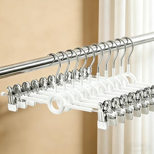 Trouser Hangers with Clips,10Pack 30cm Adjustable Heavy Duty Metal Coat Hangers,Space Saving Skirt Hangers for Women,Non-Slip Shorts Jeans Pants Clothes Hangers