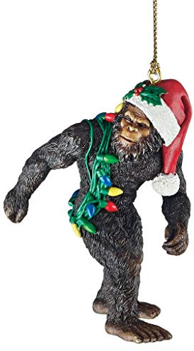 Design toscano yeti with santa hat funny christmas tree ornament, 2 inches wide, 1 inches deep, 3 inches high, brown bigfoot the holiday yetti