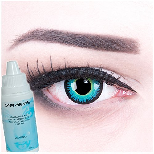 Meralens blaue blau Seraphin Kontaktlinsen mit 60ml Pflegemittel ohne Stärke, 1er Pack (1 x 2 Stück)